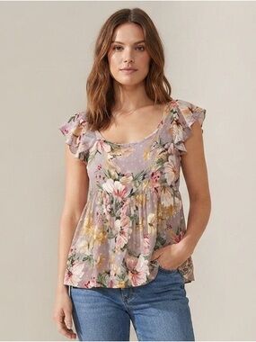 518 Blakely Floral and Flowy boho cottagecore peplum Ruffle Sleeve Women's Top